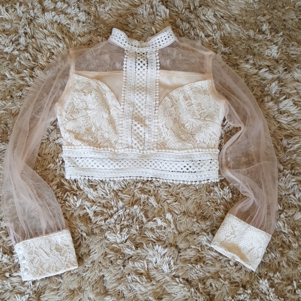 Lace and sheer crop blouse